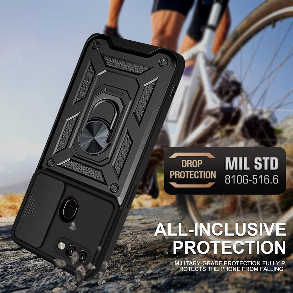 OPPO A7/A5S/A12 Phone Case with Sliding Camera Cover,Heavy Duty Rugged Military Grade Shockproof Built-in 360° Magnetic Stand Holder