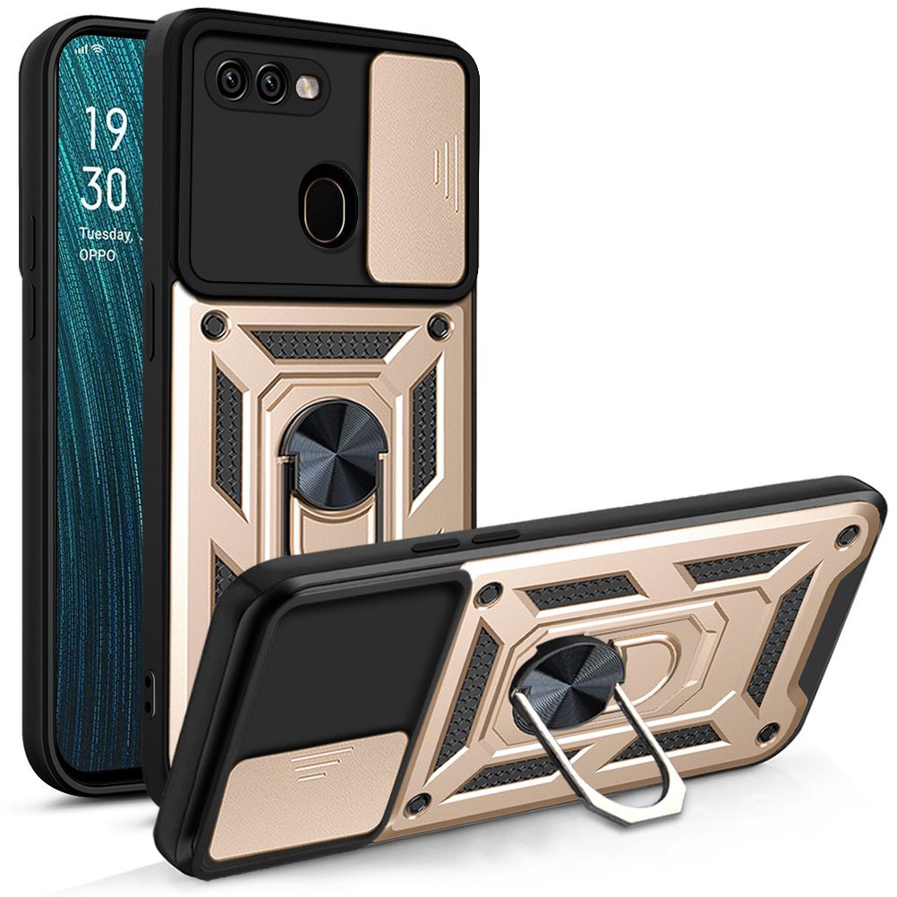 OPPO A7/A5S/A12 Phone Case with Sliding Camera Cover,Heavy Duty Rugged Military Grade Shockproof Built-in 360° Magnetic Stand Holder