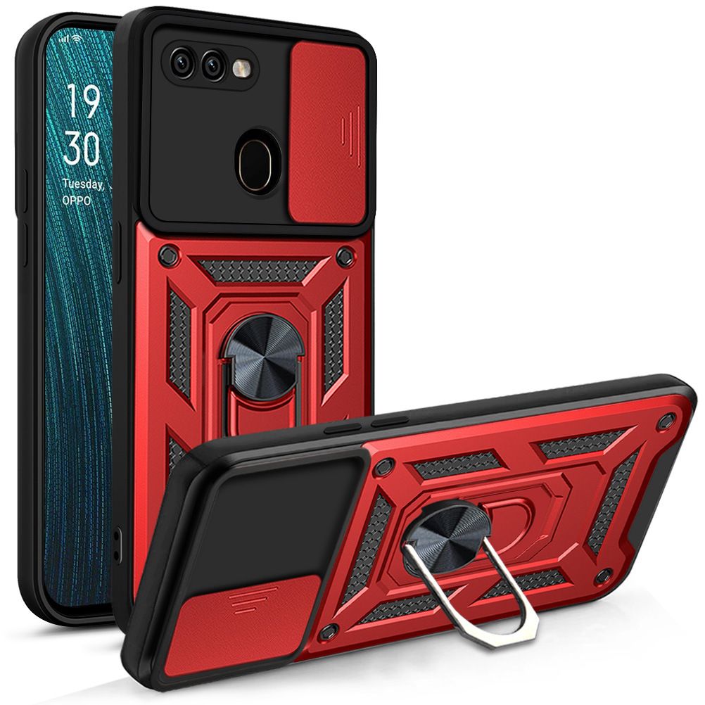 OPPO A7/A5S/A12 Phone Case with Sliding Camera Cover,Heavy Duty Rugged Military Grade Shockproof Built-in 360° Magnetic Stand Holder