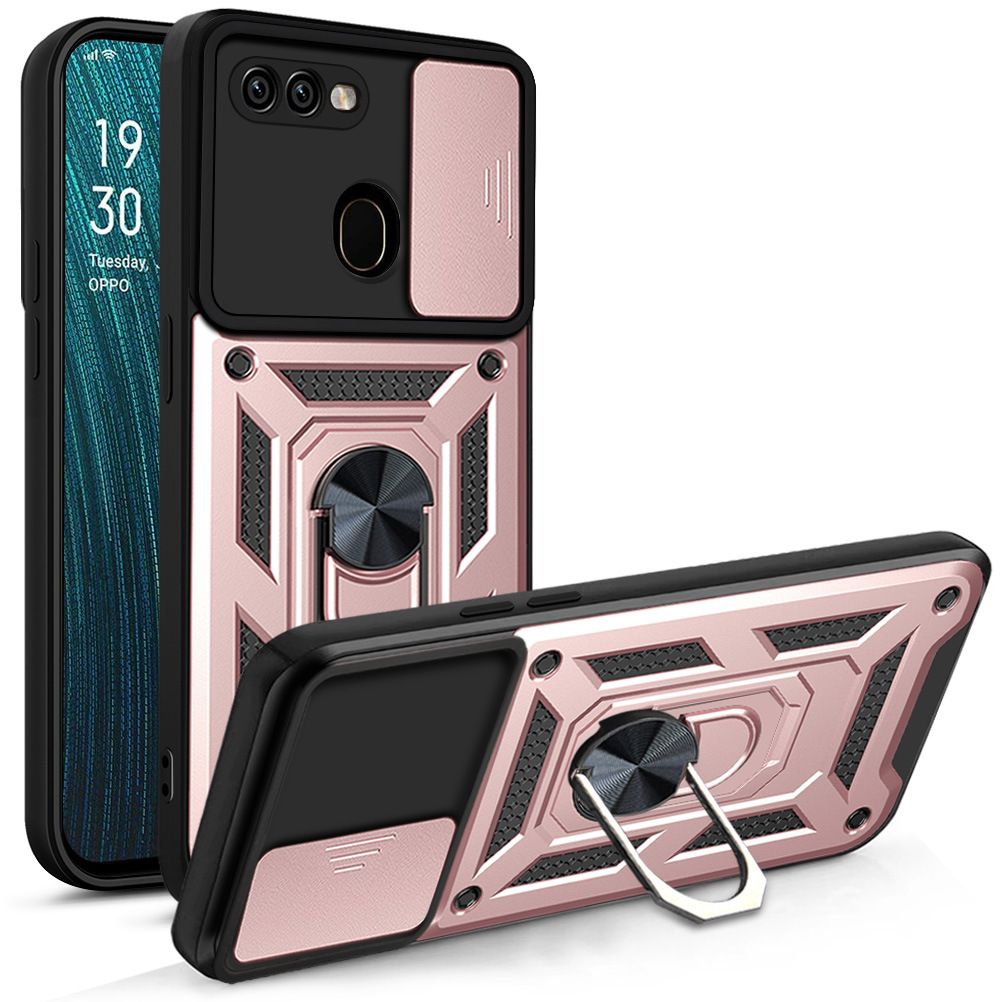 OPPO A7/A5S/A12 Phone Case with Sliding Camera Cover,Heavy Duty Rugged Military Grade Shockproof Built-in 360° Magnetic Stand Holder