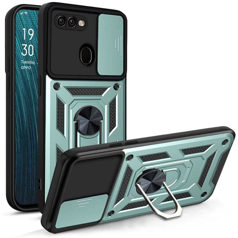 OPPO A7/A5S/A12 Phone Case with Sliding Camera Cover,Heavy Duty Rugged Military Grade Shockproof Built-in 360° Magnetic Stand Holder