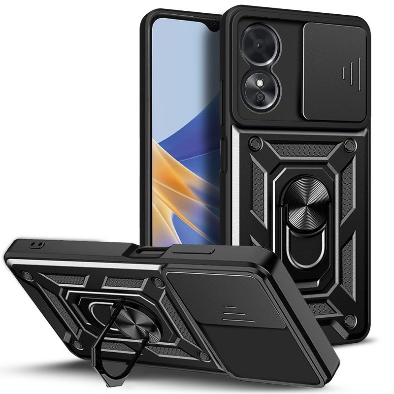 OPPO A17 Phone Case with Sliding Camera Cover,Heavy Duty Rugged Military Grade Shockproof Built-in 360° Magnetic Stand Holder