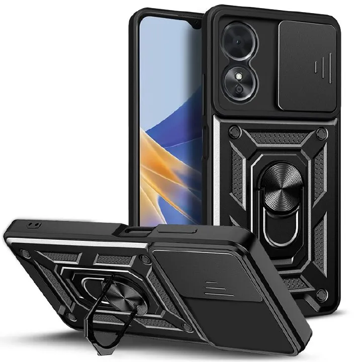 OPPO A17 Phone Case with Sliding Camera Cover,Heavy Duty Rugged Military Grade Shockproof Built-in 360° Magnetic Stand Holder