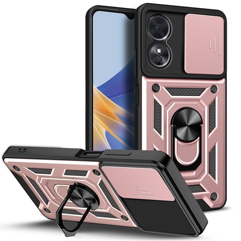 OPPO A17 Phone Case with Sliding Camera Cover,Heavy Duty Rugged Military Grade Shockproof Built-in 360° Magnetic Stand Holder