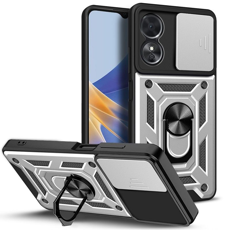 OPPO A17 Phone Case with Sliding Camera Cover,Heavy Duty Rugged Military Grade Shockproof Built-in 360° Magnetic Stand Holder