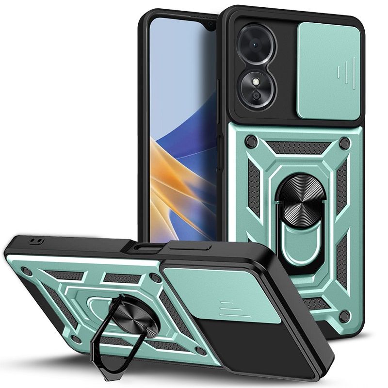 OPPO A17 Phone Case with Sliding Camera Cover,Heavy Duty Rugged Military Grade Shockproof Built-in 360° Magnetic Stand Holder