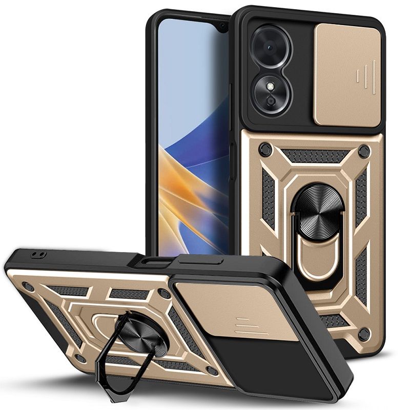 OPPO A17 Phone Case with Sliding Camera Cover,Heavy Duty Rugged Military Grade Shockproof Built-in 360° Magnetic Stand Holder