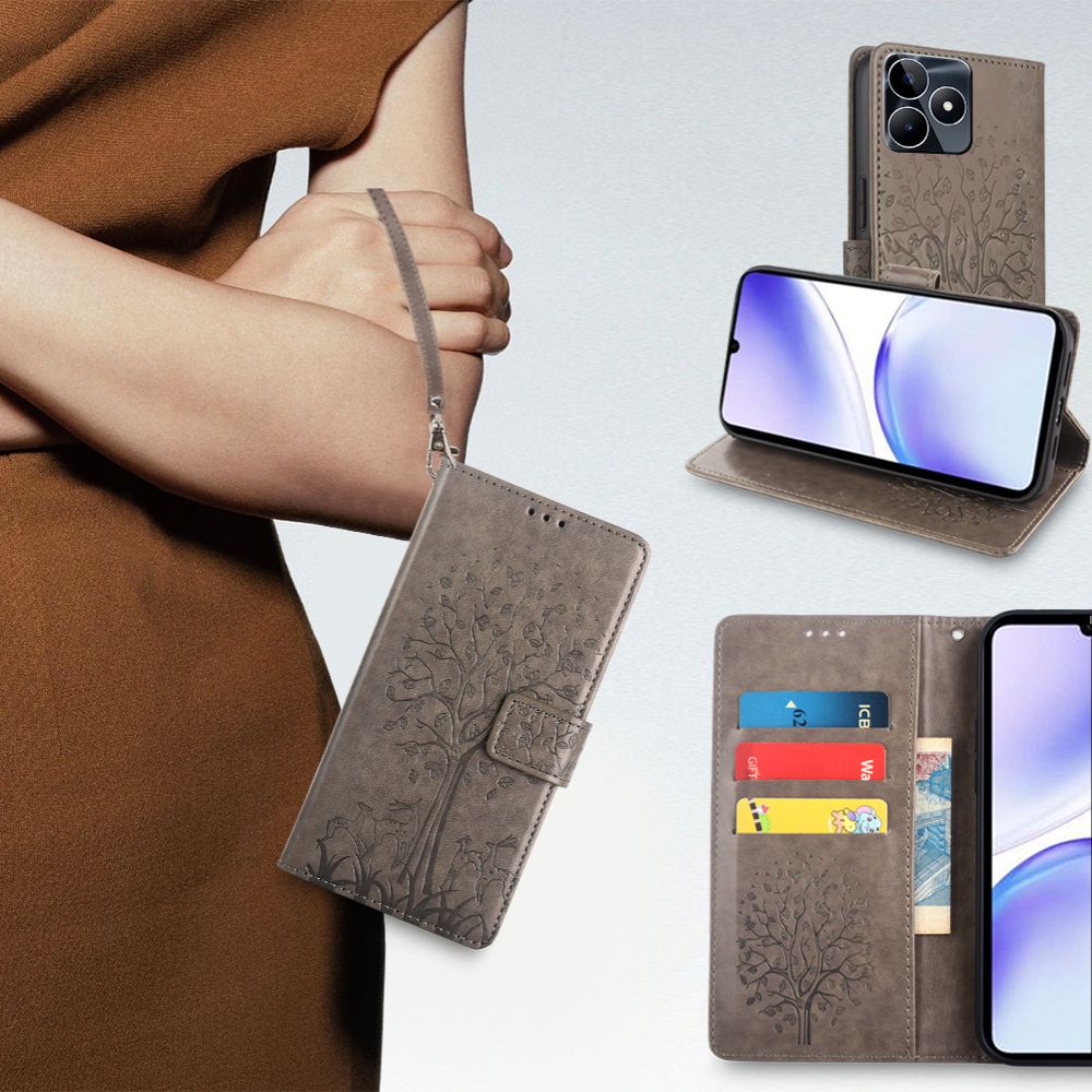 PU Leather Case for OPPO Realme Note 50/ Realme C53 / Realme C51/ Realme Narzo N53 Card Slots Magnetic Closure Shockproof Cover with Hand Strap