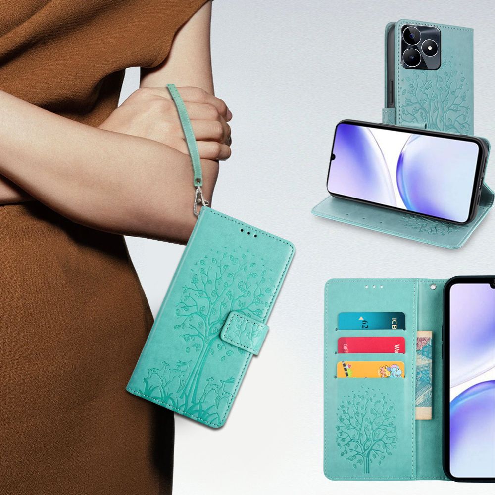 PU Leather Case for OPPO Realme Note 50/ Realme C53 / Realme C51/ Realme Narzo N53 Card Slots Magnetic Closure Shockproof Cover with Hand Strap