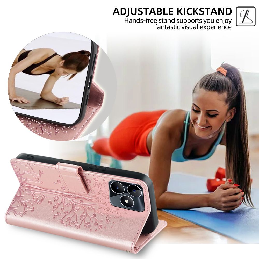 PU Leather Case for OPPO Realme Note 50/ Realme C53 / Realme C51/ Realme Narzo N53 Card Slots Magnetic Closure Shockproof Cover with Hand Strap