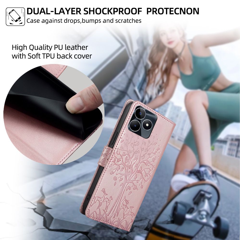 PU Leather Case for OPPO Realme Note 50/ Realme C53 / Realme C51/ Realme Narzo N53 Card Slots Magnetic Closure Shockproof Cover with Hand Strap