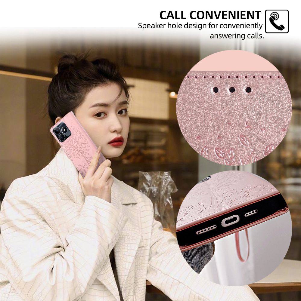 PU Leather Case for OPPO Realme Note 50/ Realme C53 / Realme C51/ Realme Narzo N53 Card Slots Magnetic Closure Shockproof Cover with Hand Strap