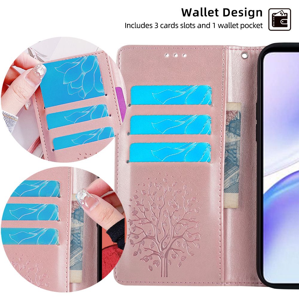 PU Leather Case for OPPO Realme Note 50/ Realme C53 / Realme C51/ Realme Narzo N53 Card Slots Magnetic Closure Shockproof Cover with Hand Strap