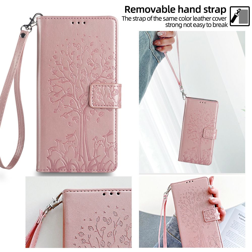 PU Leather Case for OPPO Realme Note 50/ Realme C53 / Realme C51/ Realme Narzo N53 Card Slots Magnetic Closure Shockproof Cover with Hand Strap