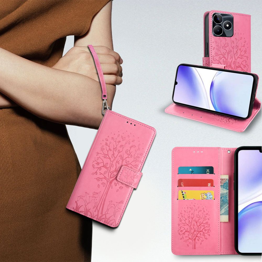 PU Leather Case for OPPO Realme Note 50/ Realme C53 / Realme C51/ Realme Narzo N53 Card Slots Magnetic Closure Shockproof Cover with Hand Strap