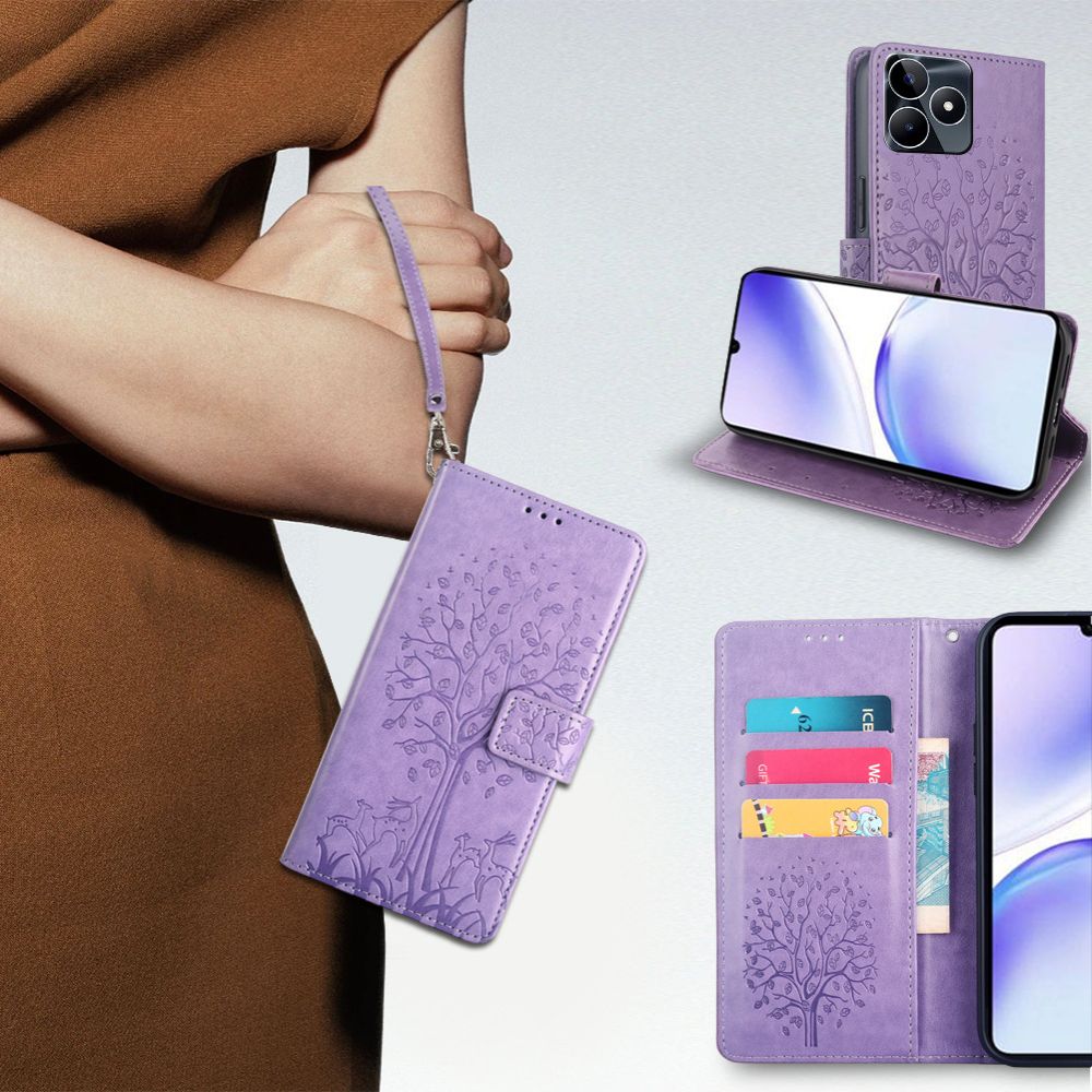 PU Leather Case for OPPO Realme Note 50/ Realme C53 / Realme C51/ Realme Narzo N53 Card Slots Magnetic Closure Shockproof Cover with Hand Strap