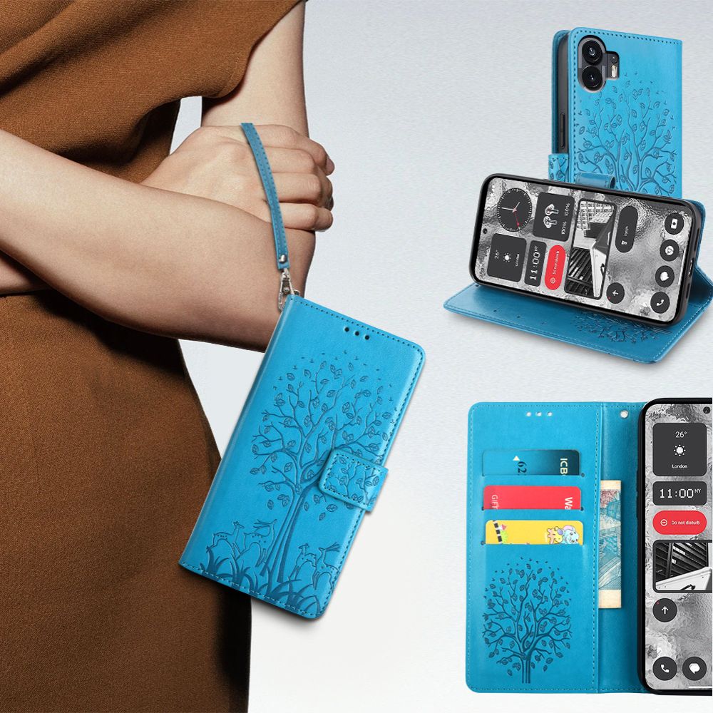 PU Leather Case for Nothing Phone2 Card Slots Magnetic Closure Shockproof Cover with Hand Strap