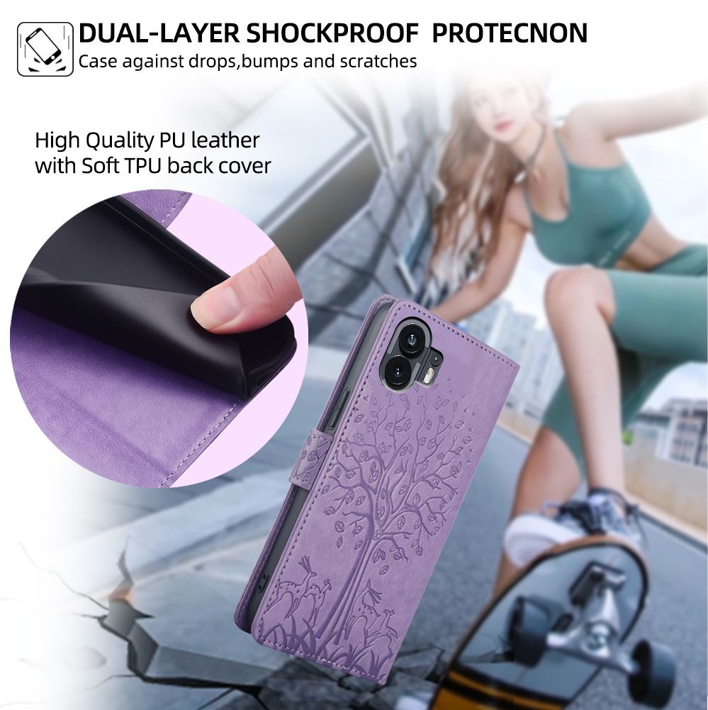 PU Leather Case for Nothing Phone2 Card Slots Magnetic Closure Shockproof Cover with Hand Strap
