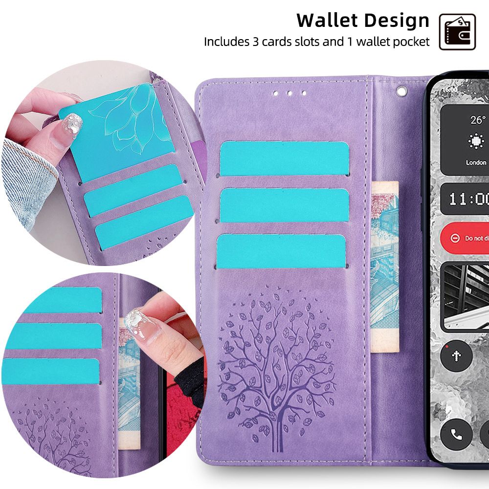 PU Leather Case for Nothing Phone2 Card Slots Magnetic Closure Shockproof Cover with Hand Strap
