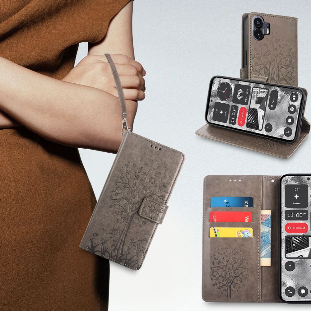PU Leather Case for Nothing Phone2 Card Slots Magnetic Closure Shockproof Cover with Hand Strap