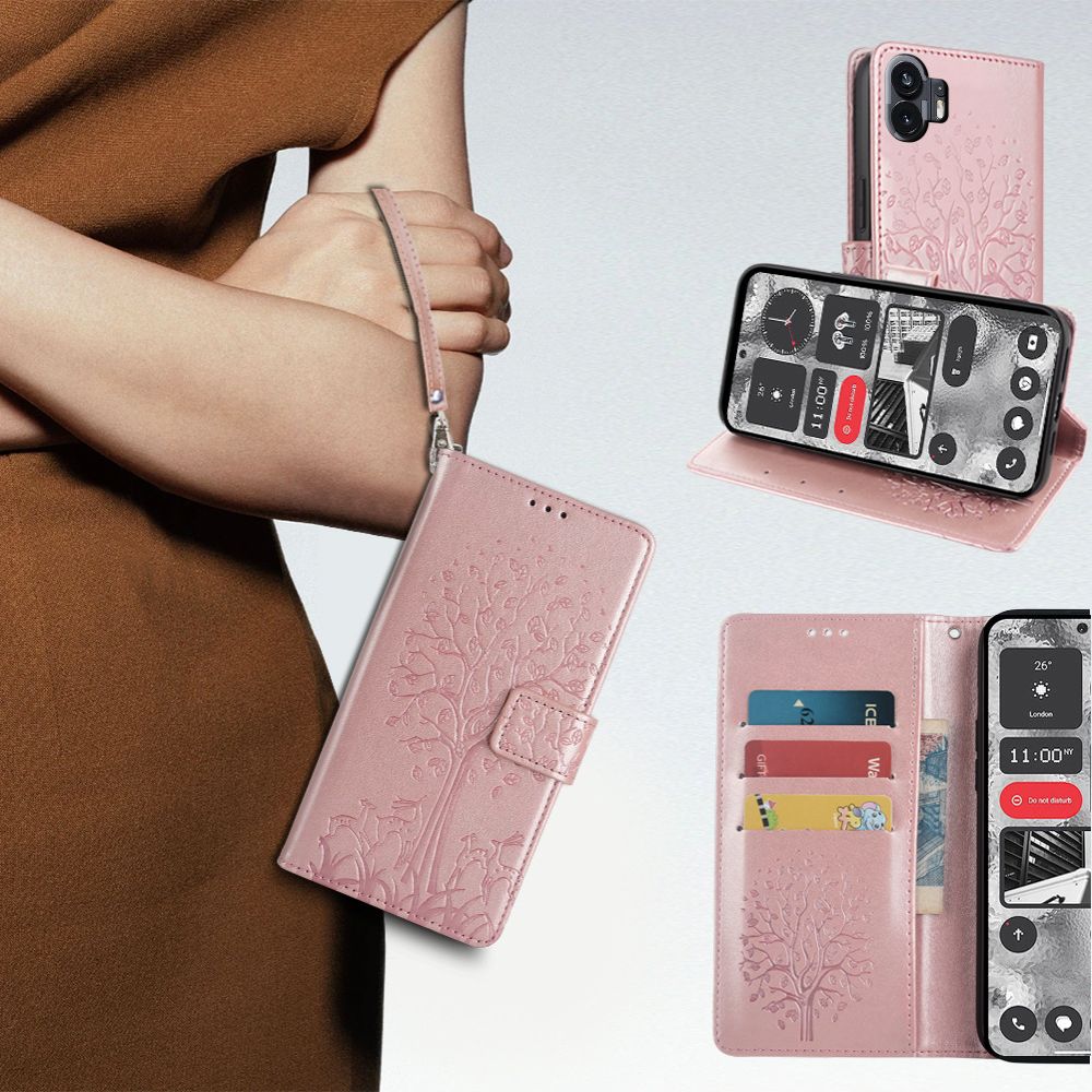 PU Leather Case for Nothing Phone2 Card Slots Magnetic Closure Shockproof Cover with Hand Strap
