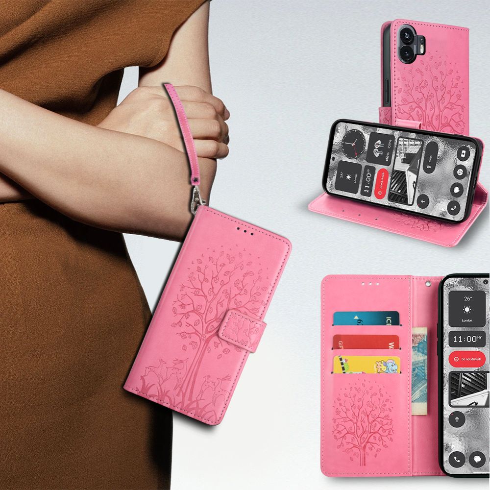 PU Leather Case for Nothing Phone2 Card Slots Magnetic Closure Shockproof Cover with Hand Strap