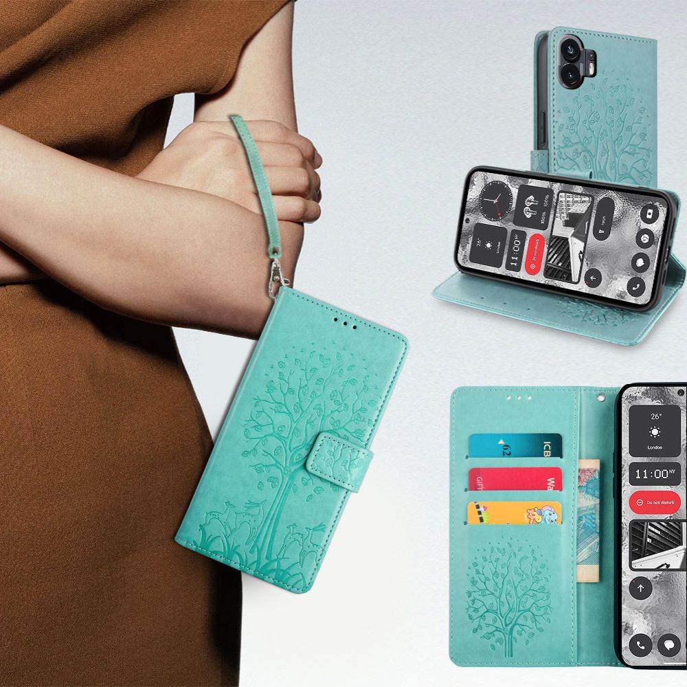 PU Leather Case for Nothing Phone2 Card Slots Magnetic Closure Shockproof Cover with Hand Strap