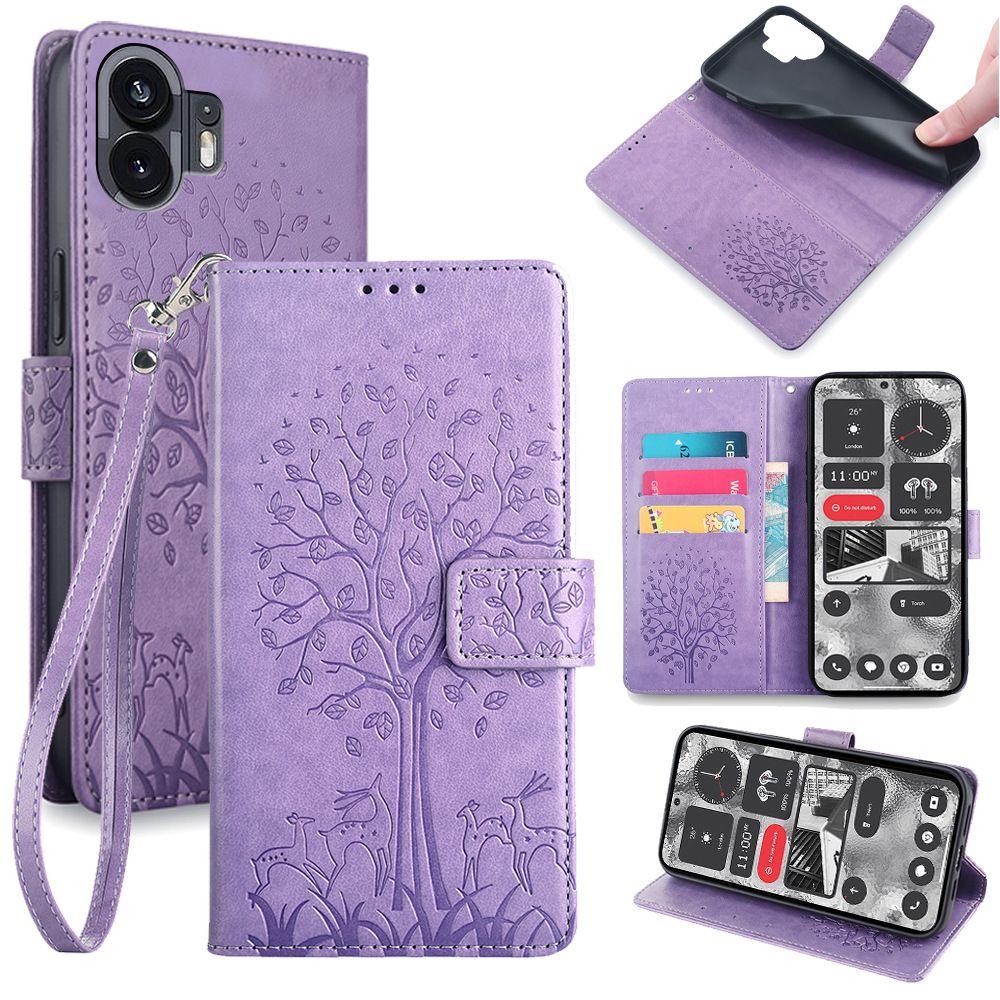 PU Leather Case for Nothing Phone2 Card Slots Magnetic Closure Shockproof Cover with Hand Strap