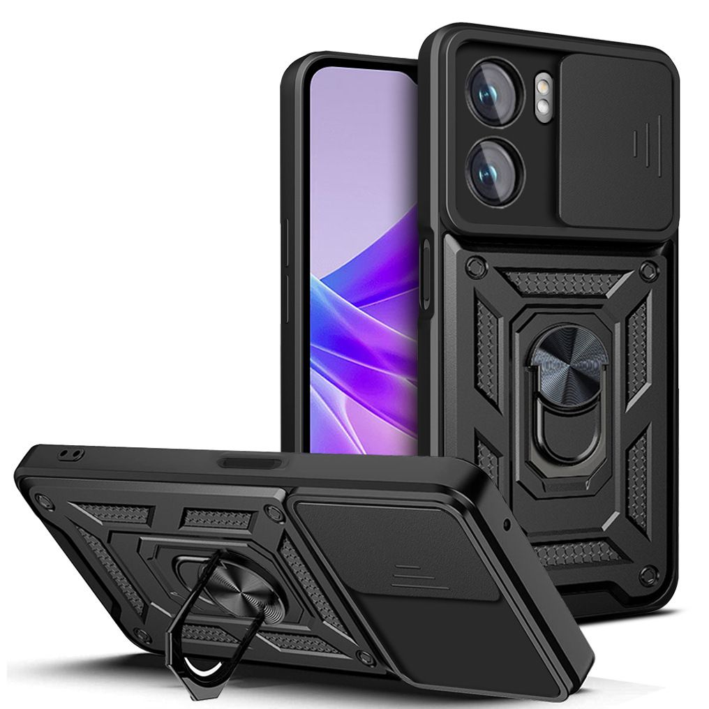 OPPO A57 4G/ A77 4G/ A57S 4G/ A77S 4G Phone Case with Sliding Camera Cover,Heavy Duty Rugged Military Grade Shockproof Built-in 360° Magnetic Stand Holder
