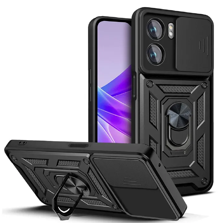 OPPO A57 4G/ A77 4G/ A57S 4G/ A77S 4G Phone Case with Sliding Camera Cover,Heavy Duty Rugged Military Grade Shockproof Built-in 360° Magnetic Stand Holder