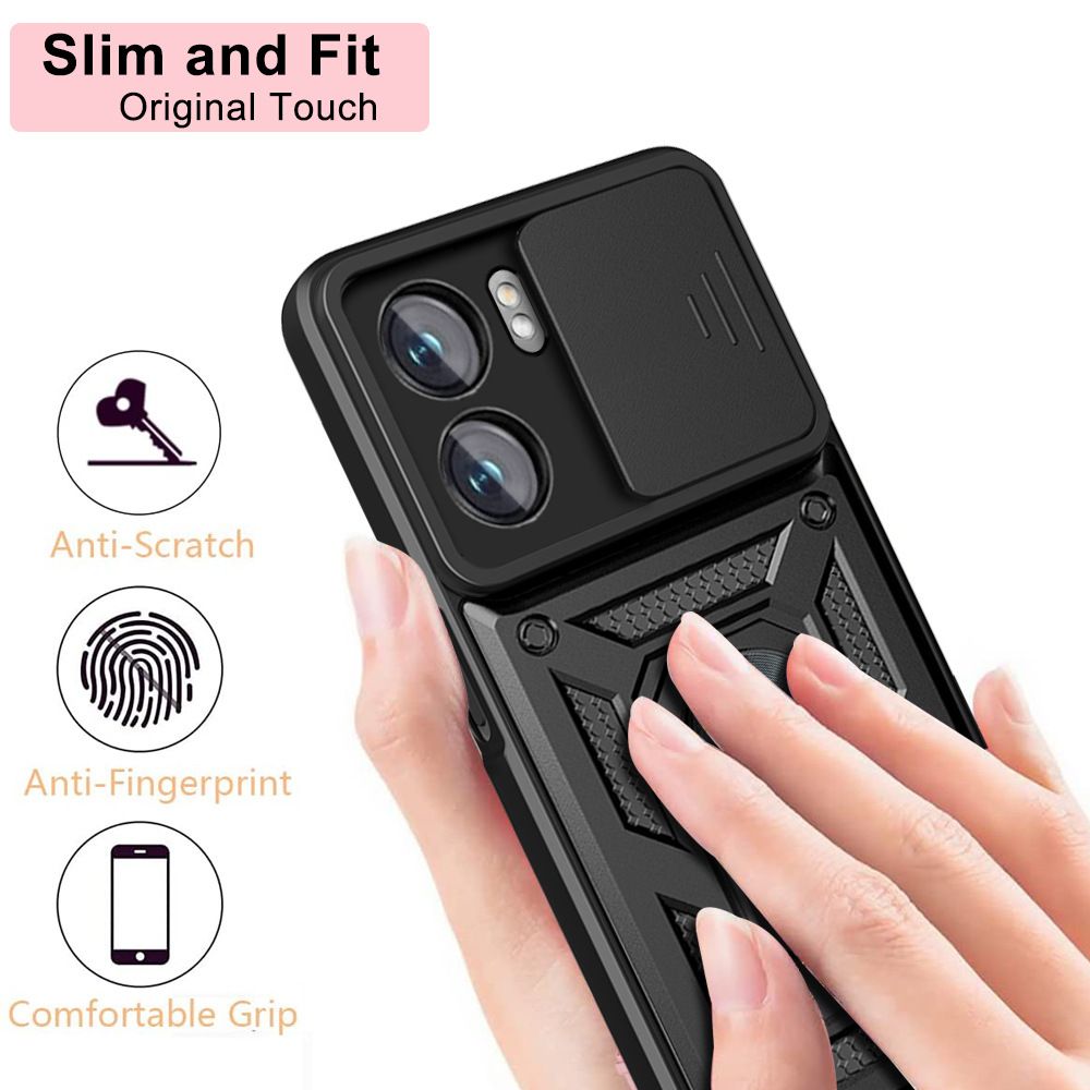 OPPO A57 4G/ A77 4G/ A57S 4G/ A77S 4G Phone Case with Sliding Camera Cover,Heavy Duty Rugged Military Grade Shockproof Built-in 360° Magnetic Stand Holder