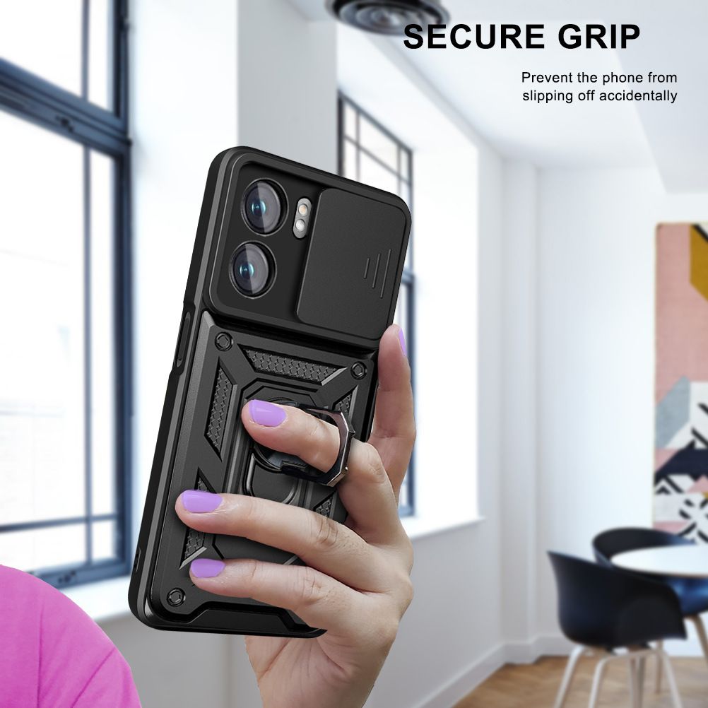 OPPO A57 4G/ A77 4G/ A57S 4G/ A77S 4G Phone Case with Sliding Camera Cover,Heavy Duty Rugged Military Grade Shockproof Built-in 360° Magnetic Stand Holder