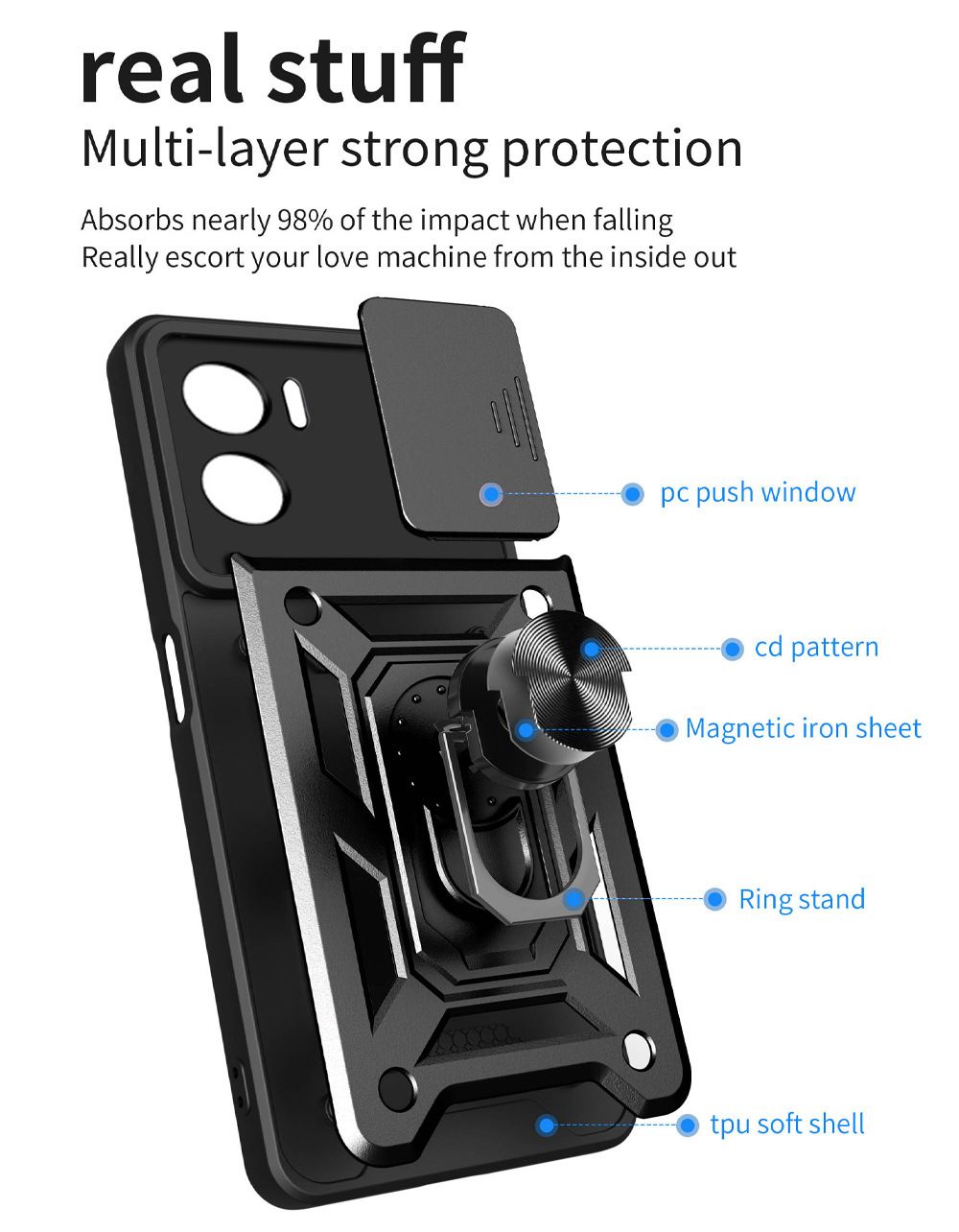 OPPO A57 4G/ A77 4G/ A57S 4G/ A77S 4G Phone Case with Sliding Camera Cover,Heavy Duty Rugged Military Grade Shockproof Built-in 360° Magnetic Stand Holder