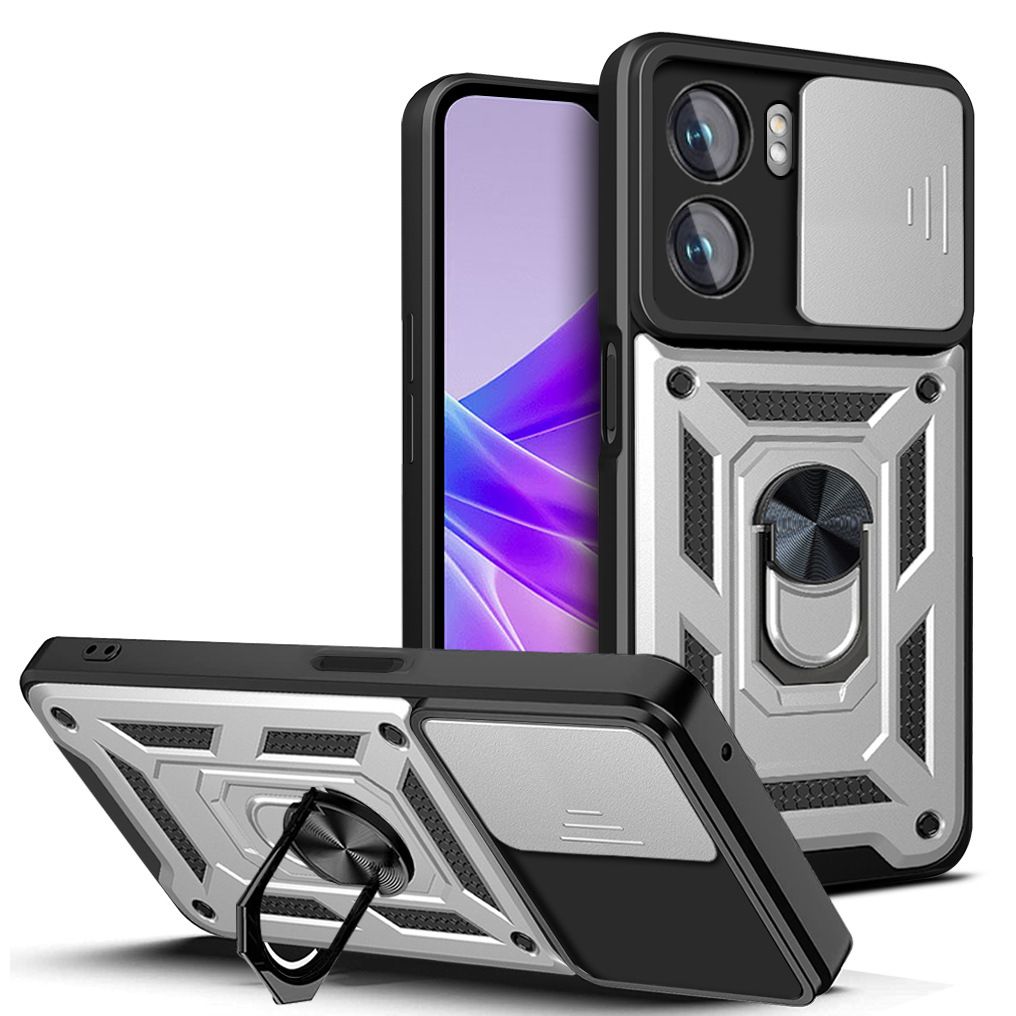 OPPO A57 4G/ A77 4G/ A57S 4G/ A77S 4G Phone Case with Sliding Camera Cover,Heavy Duty Rugged Military Grade Shockproof Built-in 360° Magnetic Stand Holder