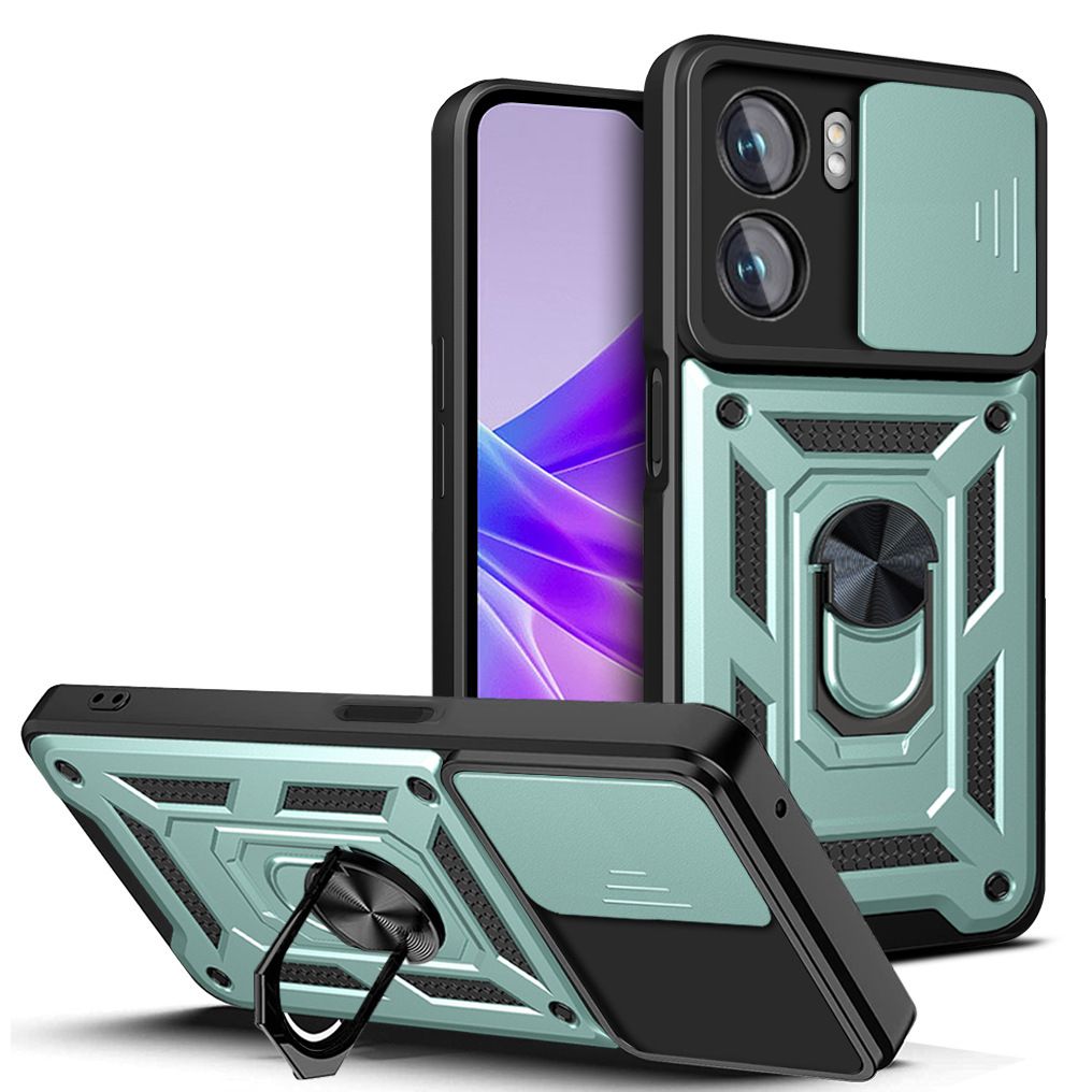 OPPO A57 4G/ A77 4G/ A57S 4G/ A77S 4G Phone Case with Sliding Camera Cover,Heavy Duty Rugged Military Grade Shockproof Built-in 360° Magnetic Stand Holder