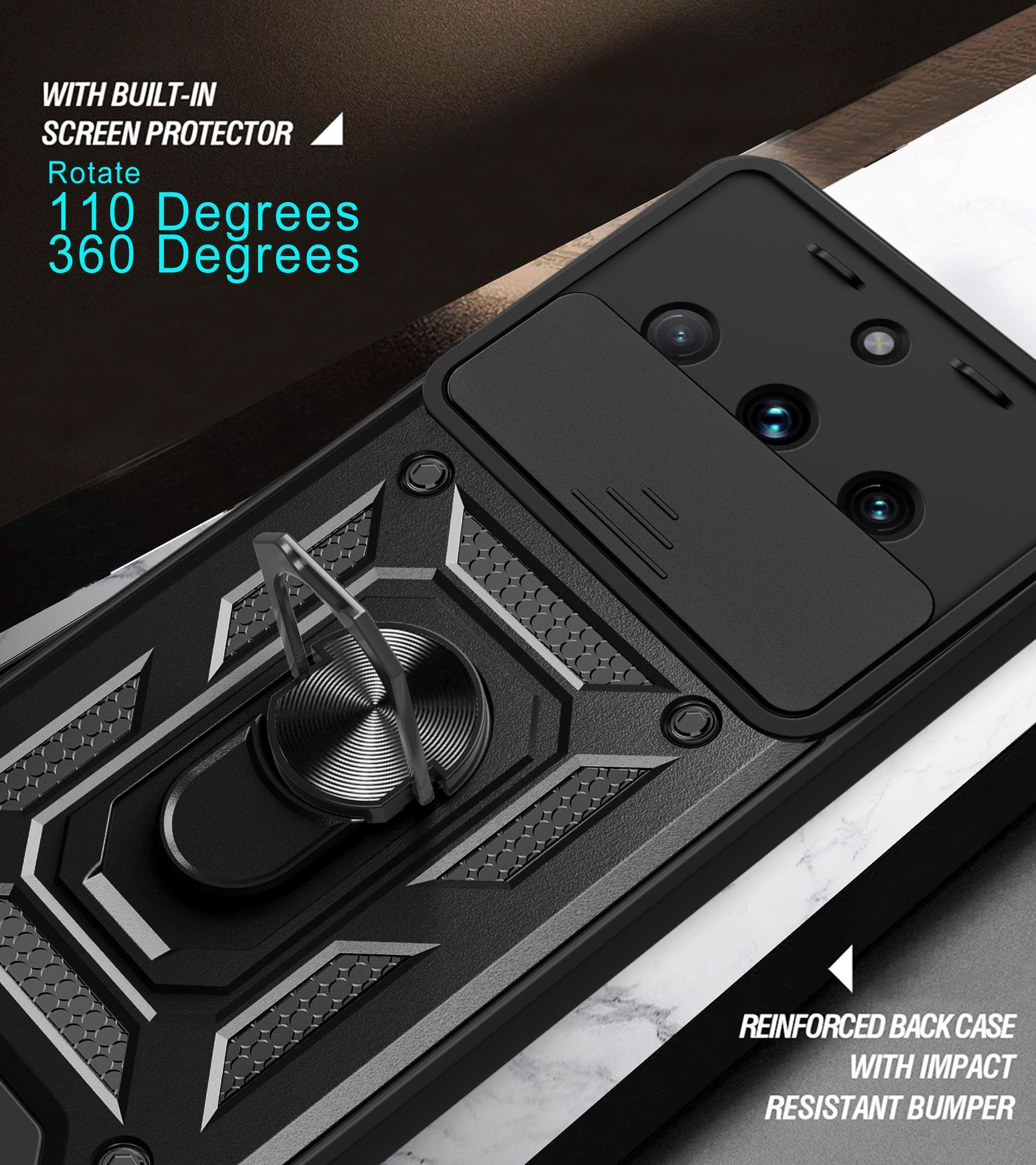 OPPO Realme 11 Pro 5G Phone Case with Sliding Camera Cover,Heavy Duty Rugged Military Grade Shockproof Built-in 360° Magnetic Stand Holder