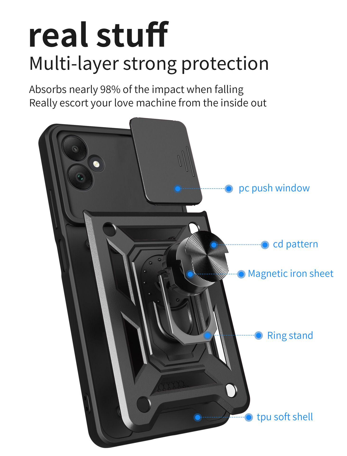 Samsung Galaxy A05 6.7" Phone Case with Sliding Camera Cover,Heavy Duty Rugged Military Grade Shockproof Built-in 360° Magnetic Stand Holder