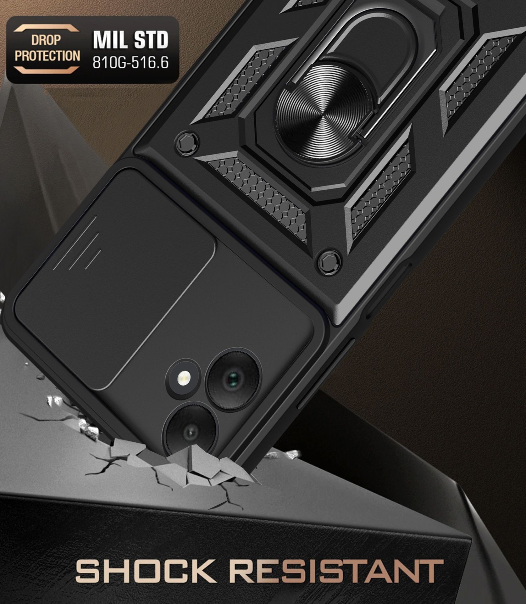 Samsung Galaxy A05 6.7" Phone Case with Sliding Camera Cover,Heavy Duty Rugged Military Grade Shockproof Built-in 360° Magnetic Stand Holder