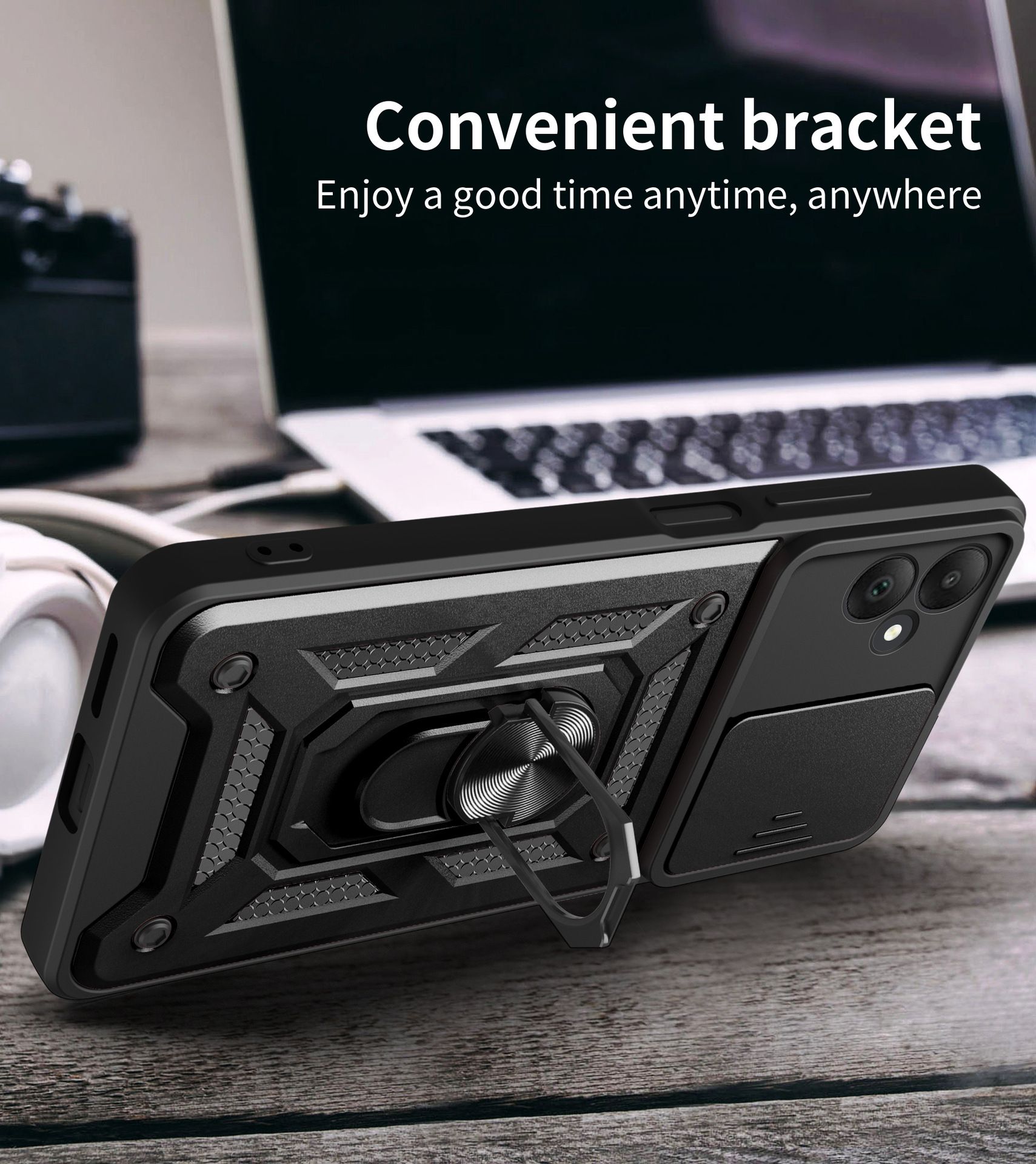 Samsung Galaxy A05 6.7" Phone Case with Sliding Camera Cover,Heavy Duty Rugged Military Grade Shockproof Built-in 360° Magnetic Stand Holder