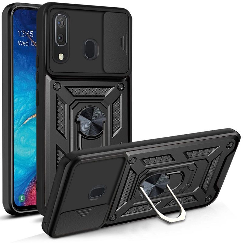 Samsung Galaxy A30/A20 Phone Case with Sliding Camera Cover,Heavy Duty Rugged Military Grade Shockproof Built-in 360° Magnetic Stand Holder