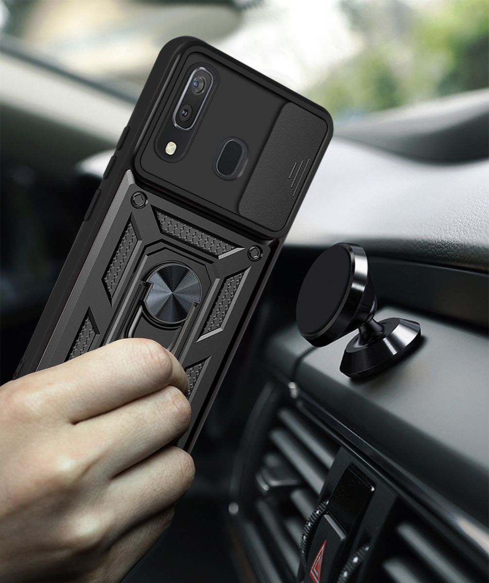 Samsung Galaxy A30/A20 Phone Case with Sliding Camera Cover,Heavy Duty Rugged Military Grade Shockproof Built-in 360° Magnetic Stand Holder