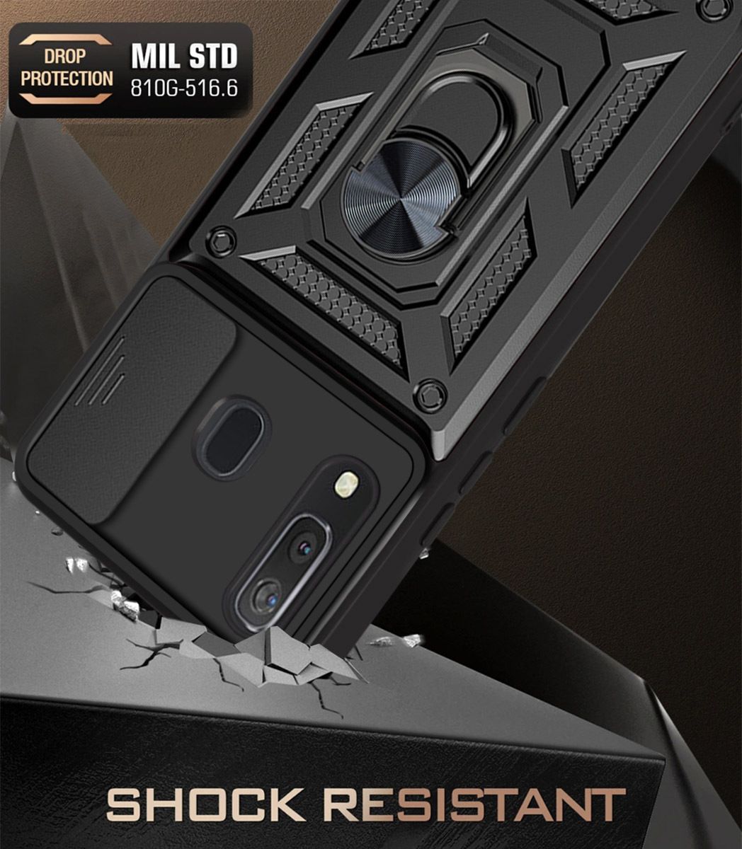 Samsung Galaxy A30/A20 Phone Case with Sliding Camera Cover,Heavy Duty Rugged Military Grade Shockproof Built-in 360° Magnetic Stand Holder
