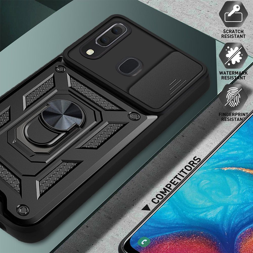 Samsung Galaxy A30/A20 Phone Case with Sliding Camera Cover,Heavy Duty Rugged Military Grade Shockproof Built-in 360° Magnetic Stand Holder