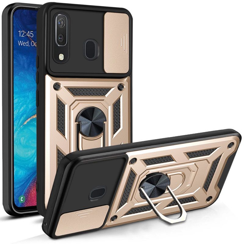 Samsung Galaxy A30/A20 Phone Case with Sliding Camera Cover,Heavy Duty Rugged Military Grade Shockproof Built-in 360° Magnetic Stand Holder