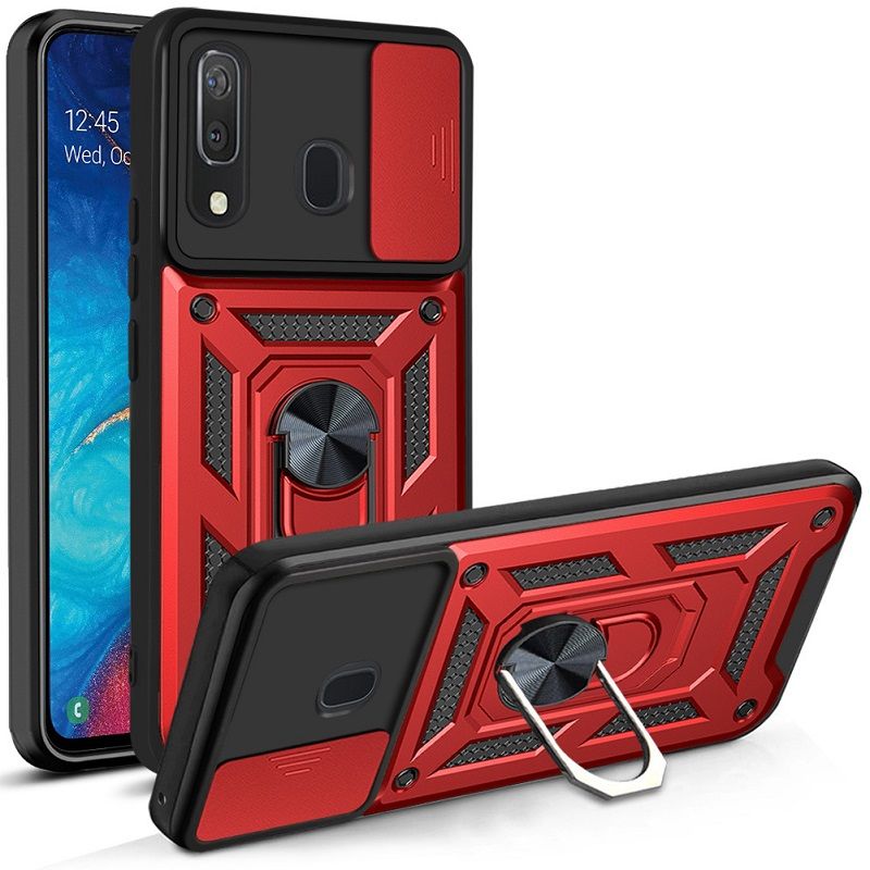 Samsung Galaxy A30/A20 Phone Case with Sliding Camera Cover,Heavy Duty Rugged Military Grade Shockproof Built-in 360° Magnetic Stand Holder