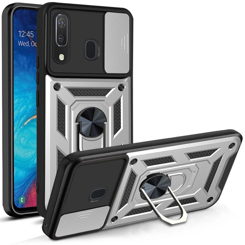 Samsung Galaxy A30/A20 Phone Case with Sliding Camera Cover,Heavy Duty Rugged Military Grade Shockproof Built-in 360° Magnetic Stand Holder