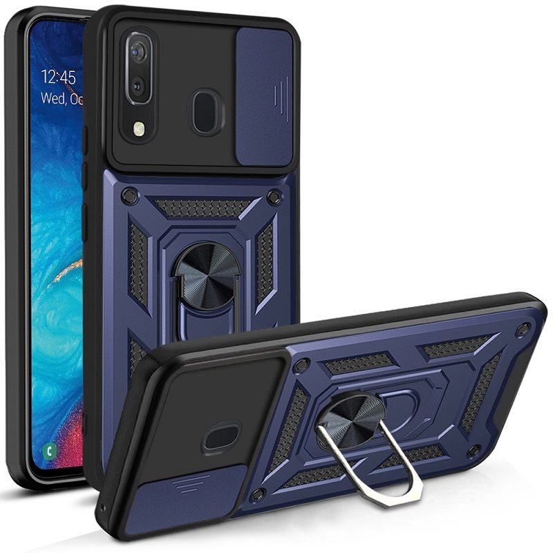 Samsung Galaxy A30/A20 Phone Case with Sliding Camera Cover,Heavy Duty Rugged Military Grade Shockproof Built-in 360° Magnetic Stand Holder