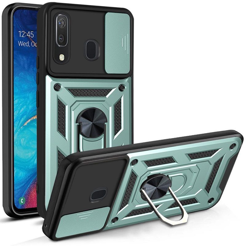 Samsung Galaxy A30/A20 Phone Case with Sliding Camera Cover,Heavy Duty Rugged Military Grade Shockproof Built-in 360° Magnetic Stand Holder