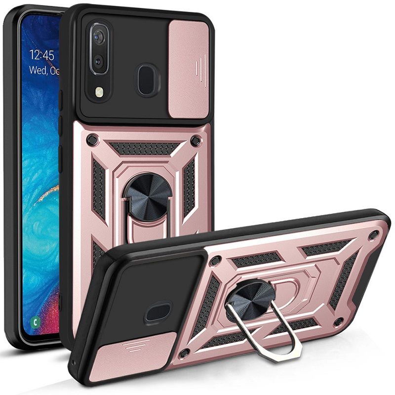 Samsung Galaxy A30/A20 Phone Case with Sliding Camera Cover,Heavy Duty Rugged Military Grade Shockproof Built-in 360° Magnetic Stand Holder
