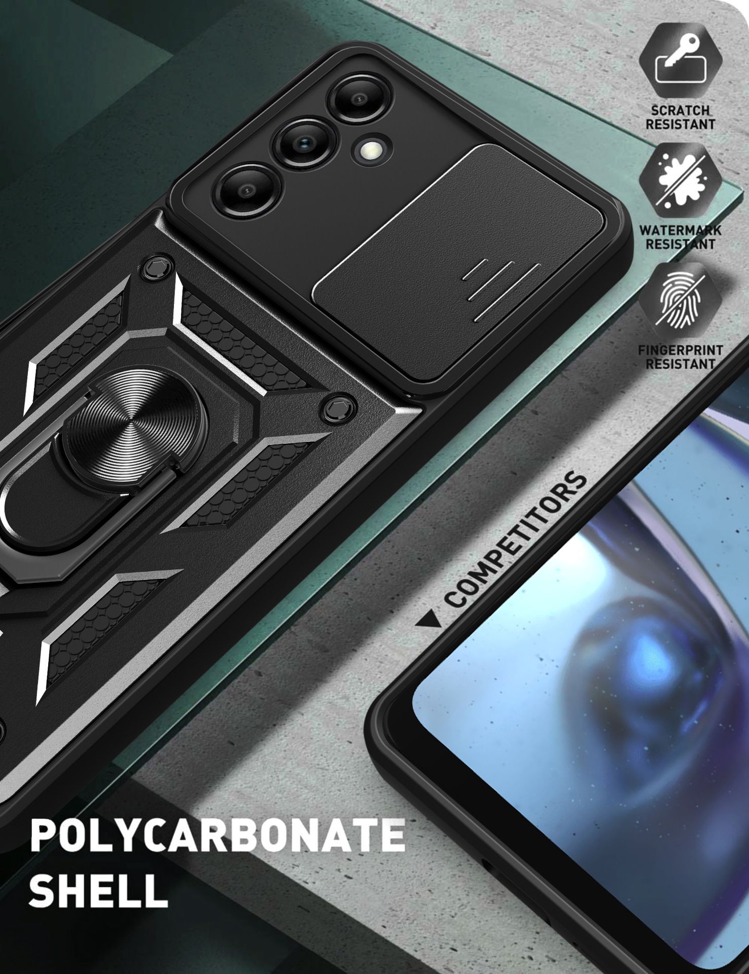 Samsung Galaxy A25 5G Phone Case with Sliding Camera Cover,Heavy Duty Rugged Military Grade Shockproof Built-in 360° Magnetic Stand Holder